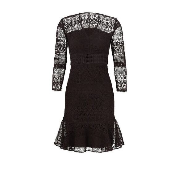Shoshanna Aviva Dress Sheer Lace 3/4 Sleeve Flounce Hem Mini Cocktail Black 8 - Picture 4 of 10